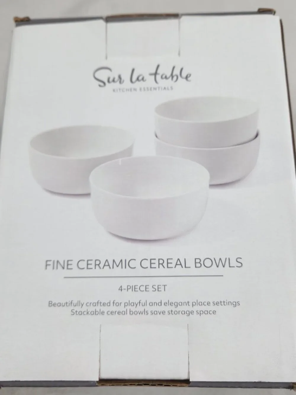 SUR LA TABLE Cereal Dessert Bowls 5.5 in White Fine Ceramic Set Of 4 NEW in Box